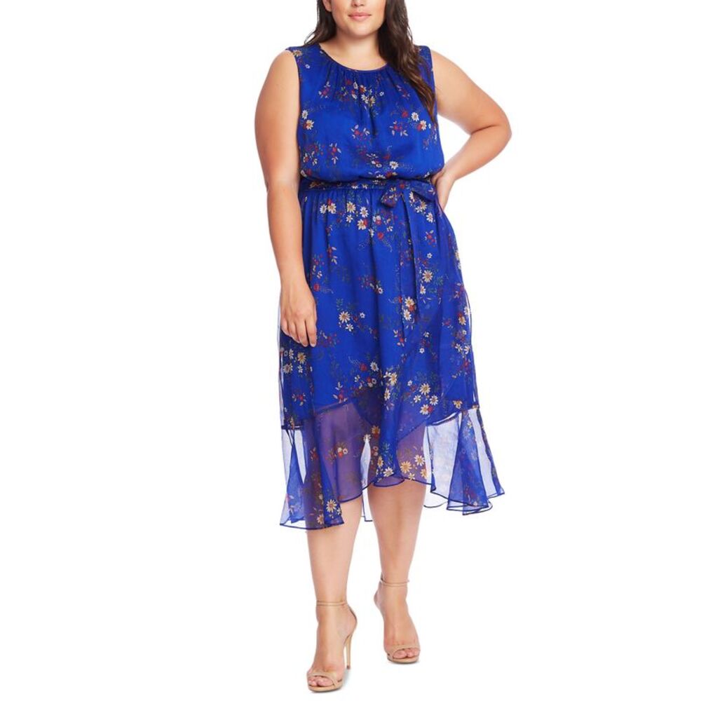 Vince Camuto Plus Size Sleeveless Printed Belted Dress